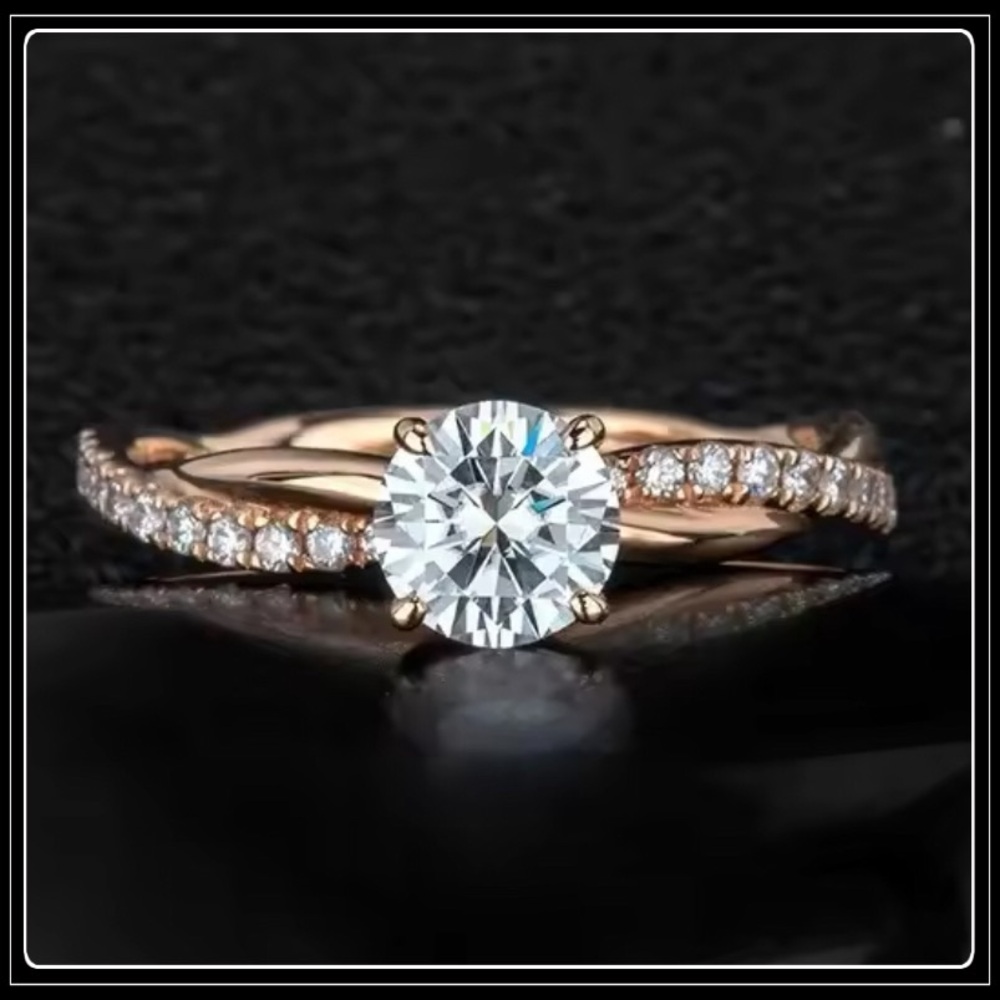 ROSE GOLD SIMULATED DIAMOND PAVE TWIST SOLITAIRE RING 7 - Picture 3 of 6